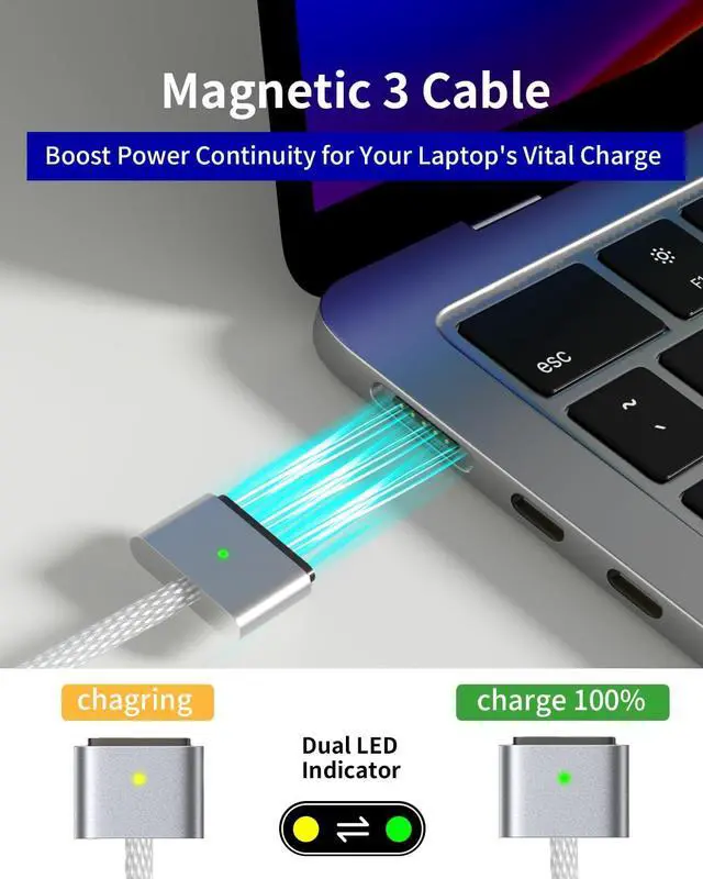 Alt view image 4 of 7 - Mac Book Pro Charger - 140W USB-C Power Adapter USB-C to Mag 3 Cable Compatible with Mac Book Pro/Air 13/14/15/16 inch M1 M2 M3 M4 (Between 2021-2025)