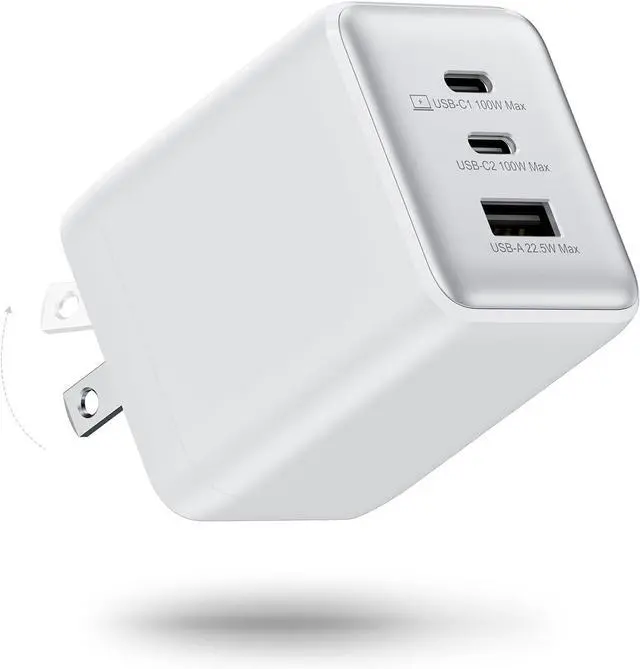 Main image of 100W USB C Charger Block 3-Port Compact Foldable Power Adapter USB Wall Charger for MacBook Pro/Air  XPS iPad Pro iPhone Series Galaxy S25/S24 and More