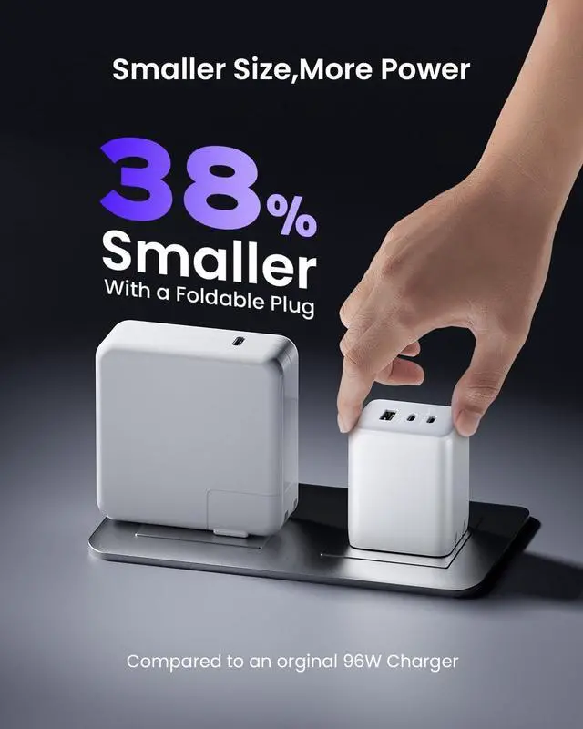 Alt view image 3 of 7 - 100W USB C Charger Block 3-Port Compact Foldable Power Adapter USB Wall Charger for MacBook Pro/Air  XPS iPad Pro iPhone Series Galaxy S25/S24 and More