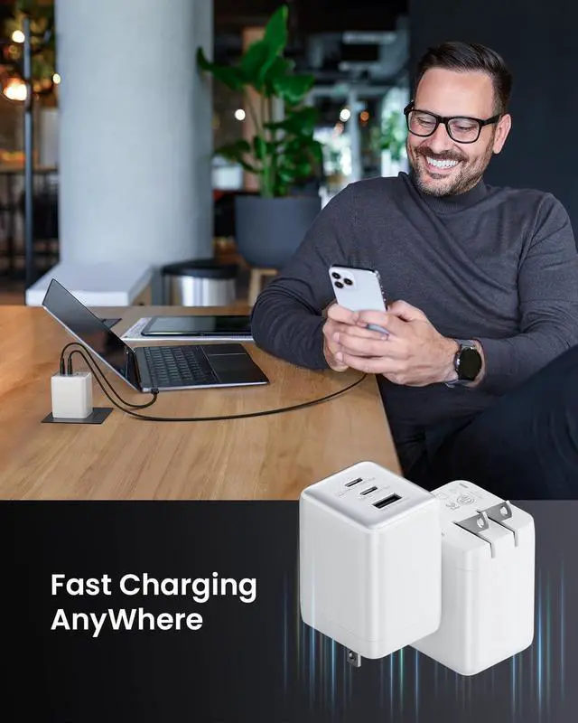 Alt view image 6 of 7 - 100W USB C Charger Block 3-Port Compact Foldable Power Adapter USB Wall Charger for MacBook Pro/Air  XPS iPad Pro iPhone Series Galaxy S25/S24 and More