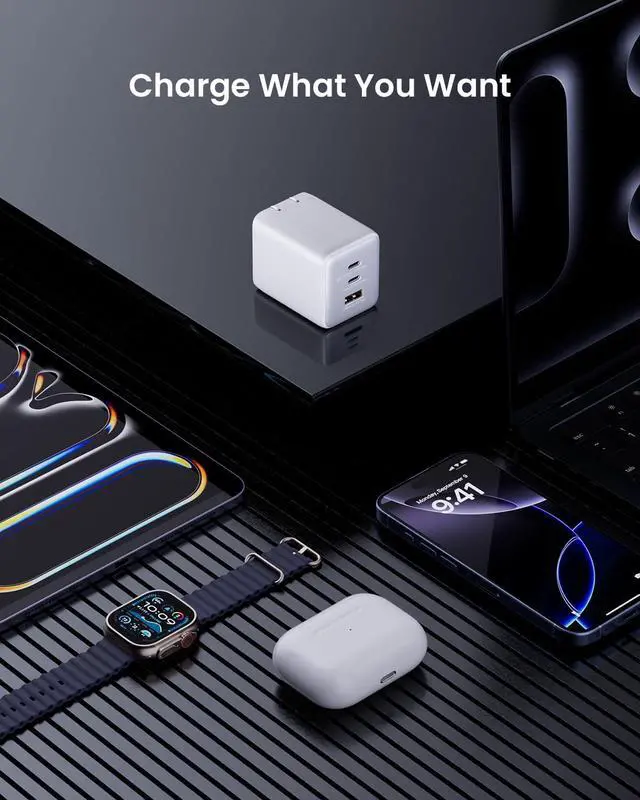 Alt view image 7 of 7 - 100W USB C Charger Block 3-Port Compact Foldable Power Adapter USB Wall Charger for MacBook Pro/Air  XPS iPad Pro iPhone Series Galaxy S25/S24 and More