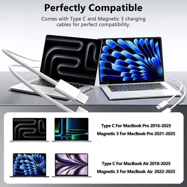 Alt view image 2 of 7 - Mac Book Pro Charger - 280W 2 Port 140W+140W USB C Fast Charger Compatible with Mac Book Pro/Air 16 15 14 13 inch M1 M2 M3 M4 Series and All USB C Device with 6.6FT Type C Cable & Magnetic 3 Cable