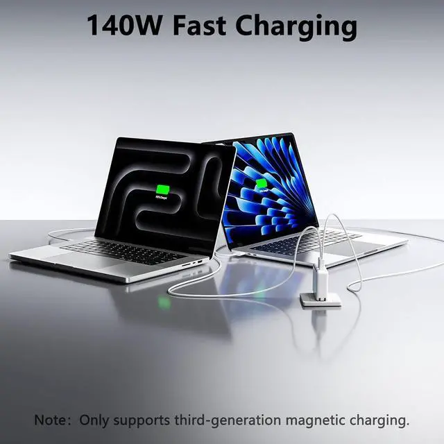 Alt view image 4 of 7 - Mac Book Pro Charger - 280W 2 Port 140W+140W USB C Fast Charger Compatible with Mac Book Pro/Air 16 15 14 13 inch M1 M2 M3 M4 Series and All USB C Device with 6.6FT Type C Cable & Magnetic 3 Cable