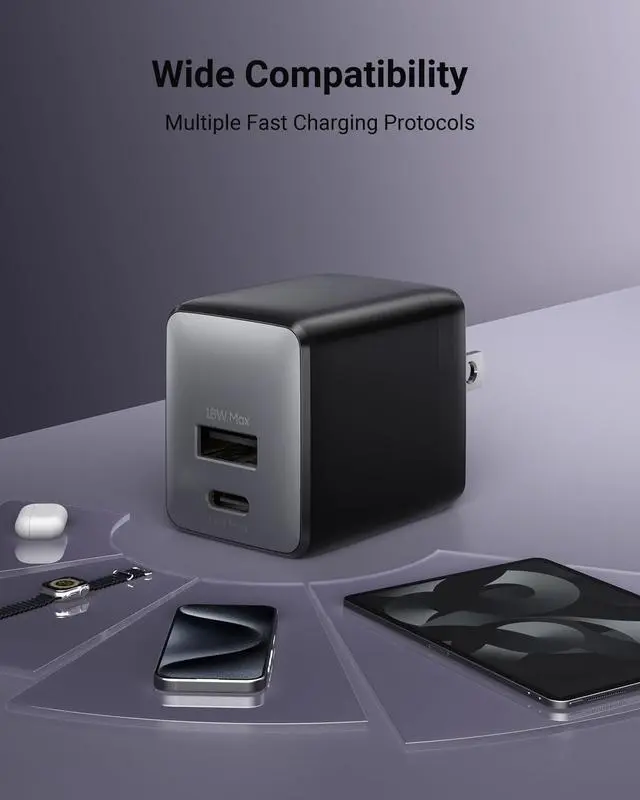 Alt view image 7 of 7 - USB C Fast Charging Charger 30W Dual-Port GaN Nano Charger with Foldable Plug for iPhone 16/15 Series iPad Galaxy S24 Ultra and More Series (Black 1 Pack)
