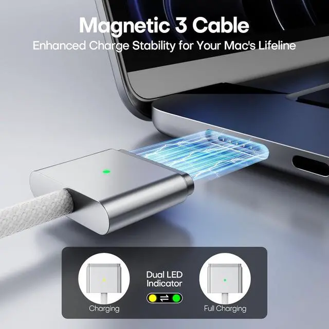 Alt view image 4 of 7 - 140W MacBook Pro Charger Magnetic 3 for MacBook Pro 16 14 inch Mac Air 15 13 inch 2025 2024 2023 2022 2021 M1-M4 Charger USB C Fast Laptop Charger Power Adapter 6.6FT Type C to Magnetic 3 Cable LED