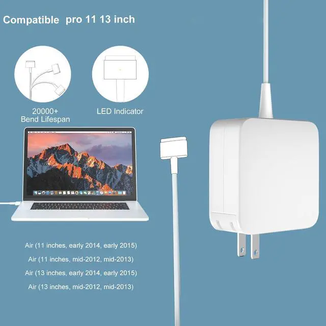 Alt view image 4 of 7 - A1436 A1466 A1465 Compatible with Mac Book Air Charger 45W Fast T-Tip Power Adapter Compatible with Mac Book Air 11 13 inch Laptop Retina After Mid 2012