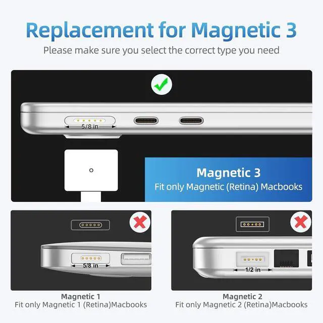 Alt view image 3 of 7 - 140W USB-C to Magnetic 3 Safe Cable(2 M/6.6 ft) for M4 MacBook Air Pro Charger Magnetic Charger Cord for MacBook Air (15/13 M4 2025 M3 2024 M2 2023 M2 2022) Pro (16/14 2024/2023/2021)(Blue)