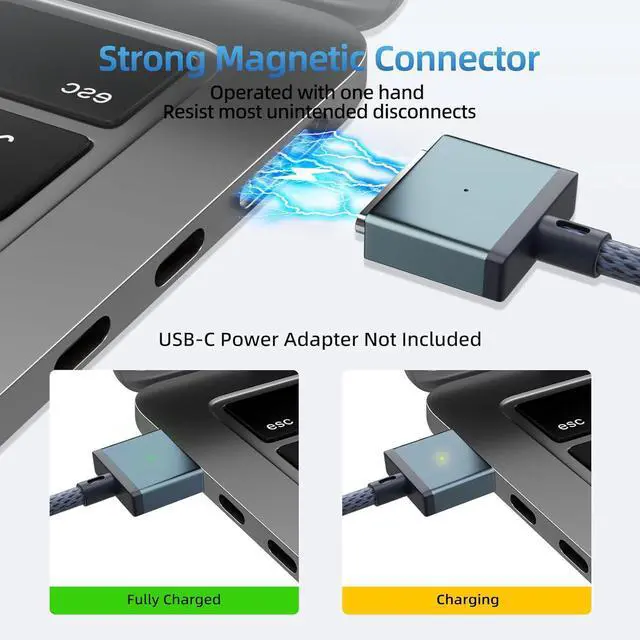 Alt view image 6 of 7 - 140W USB-C to Magnetic 3 Safe Cable(2 M/6.6 ft) for M4 MacBook Air Pro Charger Magnetic Charger Cord for MacBook Air (15/13 M4 2025 M3 2024 M2 2023 M2 2022) Pro (16/14 2024/2023/2021)(Blue)