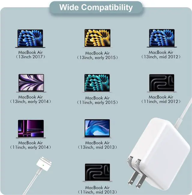 Alt view image 6 of 7 - Mac Book Air Charger 45W Power Adapter Magnetic Mag2 AC 45W Fast T-Tip Shape Connector Power Adapter Laptop Charger Compatible with Mac Book Air 11-inch and 13-inch 2012 2013 2014 2015 2016 2017