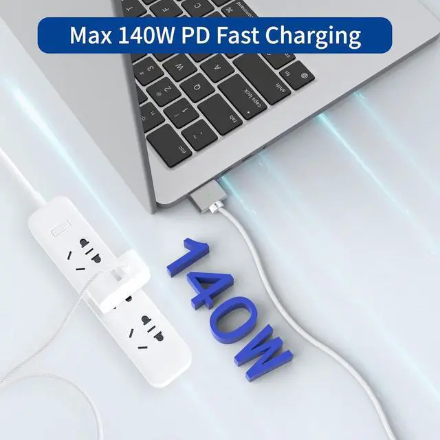 Alt view image 2 of 6 - 140W USB-C to Magnetic 3 Cable 6.6FT/2M Compatible with Magsafe Charging Cable for MacBook Air 2024 M3 13 15 Air 2022/2023 M2 Pro 2023 M2 Pro & Max 14 16 Pro 2021 M1 & Max 14 16 White