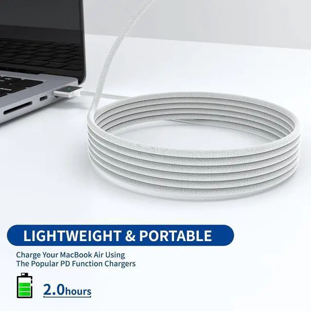 Alt view image 5 of 6 - 140W USB-C to Magnetic 3 Cable 6.6FT/2M Compatible with Magsafe Charging Cable for MacBook Air 2024 M3 13 15 Air 2022/2023 M2 Pro 2023 M2 Pro & Max 14 16 Pro 2021 M1 & Max 14 16 White