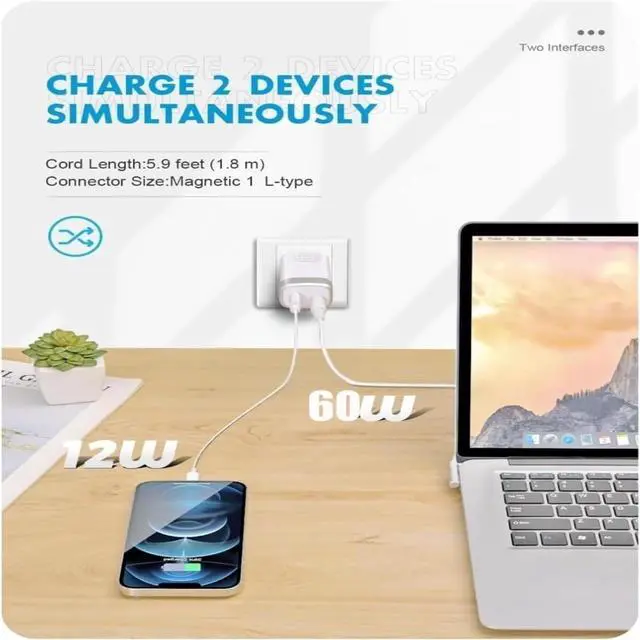 Alt view image 6 of 7 - 45W 60W Mini Charger Compatible with Mac Book Air 11/13 inch Magnetic 1st-Gen L Type Connector Portable Travel Replacement USB Adapter A1374 A1244 A1370 A1369 A1377 A1237 (Before Mid 2012)