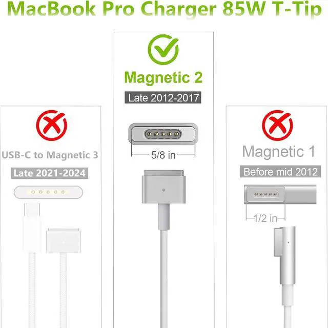 Alt view image 2 of 7 - Mac Book Pro Charger 85W T-Tip Compatible with Mac Book Air 11 inch and 13 inch After Mid 2012(Applicable to 2012-2017)