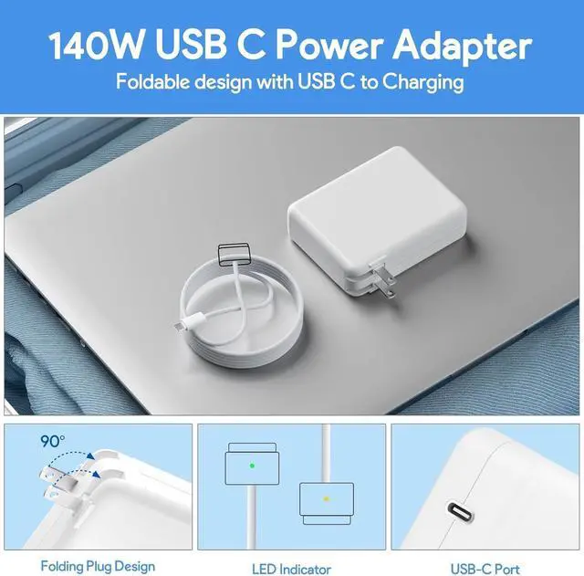 Alt view image 4 of 6 - Mac Book Pro Charger -140W USB C Charger Power Adapter Mag 3 PD 3.1 Cable for MacBook pro 14-16inch 2021 2023 M1 M2 M3 for MacBook Air 13-15inch 2022 2023 2024 M2 M3 Include 6.6ft Cable