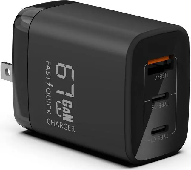 Main image of Fast 67W Dual USB-C Plus USB-A Charger - GaN Power Delivery - Fast Compact Power Adapter for Laptops Smart Phones Tablets and Thousands of Other Devices (Black 67W)
