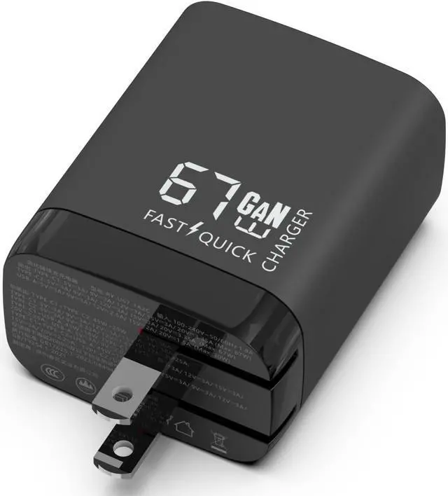 Alt view image 6 of 6 - Fast 67W Dual USB-C Plus USB-A Charger - GaN Power Delivery - Fast Compact Power Adapter for Laptops Smart Phones Tablets and Thousands of Other Devices (Black 67W)