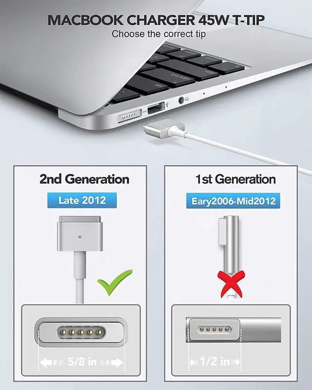 Alt view image 3 of 7 - 45W Mac Book Air Charger Mag 2 Power Adapter Compatible with Mac Book Air 11 inch-13 inch (Between 2012-2018 Models)
