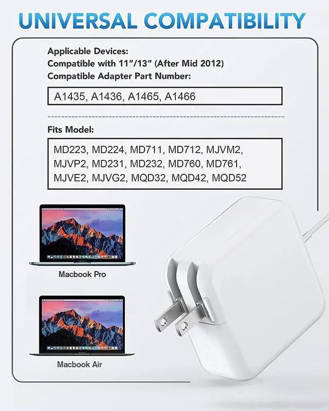 Alt view image 2 of 7 - 45W Mac Book Air Charger Mag 2 Power Adapter Compatible with Mac Book Air 11 inch-13 inch (Between 2012-2018 Models)