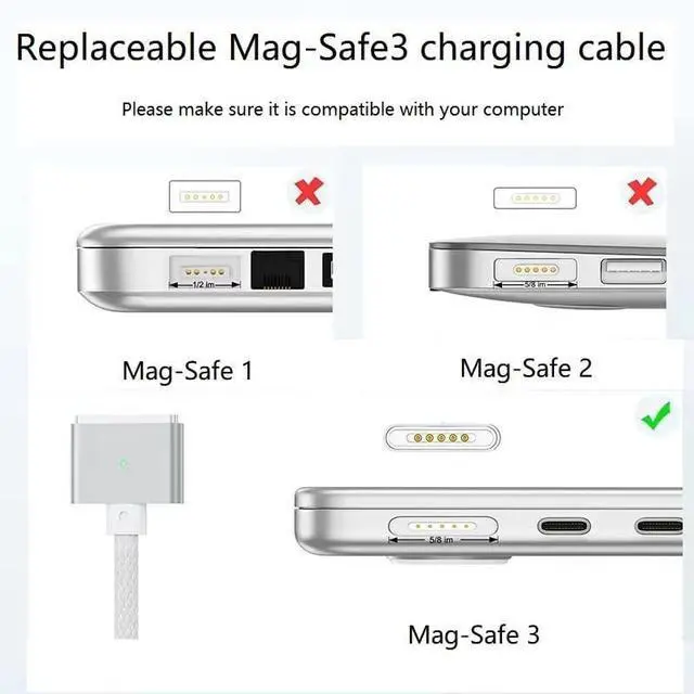 Alt view image 4 of 6 - 140W USB-C to Magnetic 3 Cable 6.6 FT Magnetic Safe Fast Charging Cable for 14 16 MacBook Pro 2024 M3 Pro & Max Air 2022 M2 MacBook Pro 2023 M2 Pro & Max