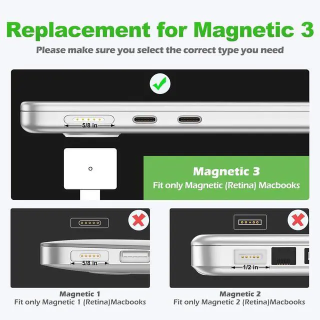 Alt view image 3 of 7 - 140W USB-C to Magnetic 3 Safe Charging Cable(2 M/6.6 ft) for M4 MacBook Air Pro Charger Magnetic Charger Cord for MacBook Pro (16/142024/2023/2021) Air (15/13M4 2025 M3 2024 M2 2023 M2 2022)
