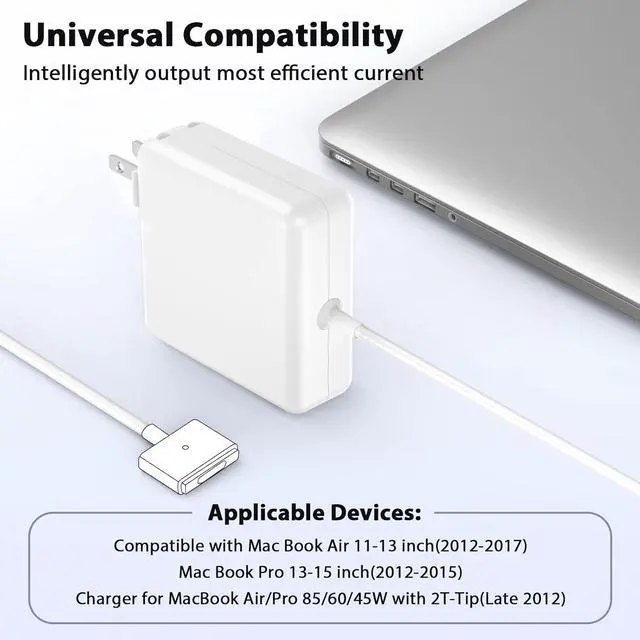 Alt view image 5 of 6 - 85W Charger for MacBook Pro Charger Adapter with Fast Charging Replacement AC 2T-Tip Connector Power Adapter Laptop Charger Compatible with MacBook pro & Air 13 inch-15 inch Retina After Mid 2012
