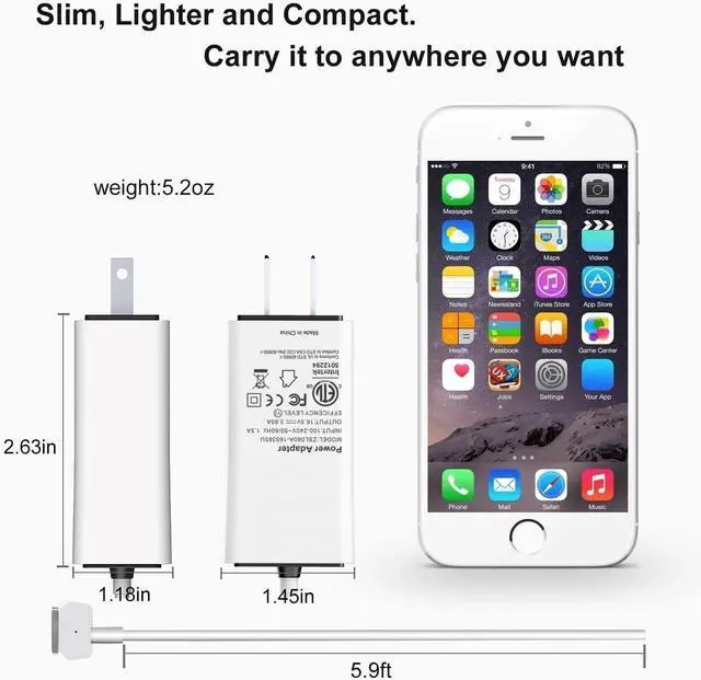 Alt view image 5 of 7 - 60W MacBook Pro Charger - Magnetic T-Tip Power Adapter | Fast & Safe Charging for MacBook Pro 13 Retina (Late 2012) MacBook Air | Compact & Durable Replacement for Genuine Adapter