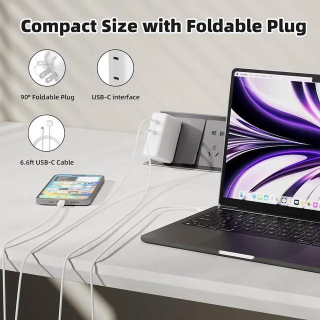Alt view image 6 of 7 - Mac Book Pro Charger 280W USB C Charger Fast Charger Adapter Compatible with MacBook pro/Air 13 14 15 16 inch ipad Pro  Galaxy and All USB C Device (2 Cables Included)