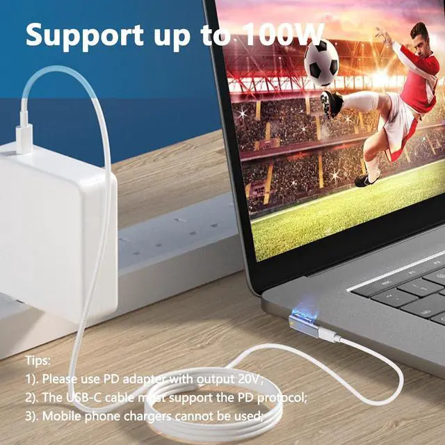 Alt view image 3 of 6 - 100W Magnetic Charger for MacBook Air - Mag netic L-Tip USB C Female to T-Tip Male Adapter Fast Charging Type-C PD Power Converter Safe 2 Support for MacBook Pro Air 2013-2015 2017 A1465 A1466