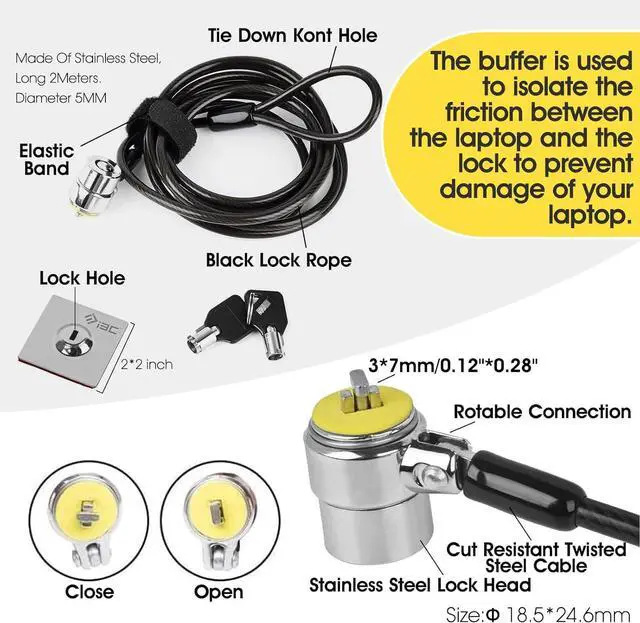 Alt view image 2 of 7 - Laptop Cable Lock Hardware Security Cable Lock with Keys Anti Theft Combination Lock for Laptop Monitor Compatible with Tablet Surface Projector and Other Electronic Devices