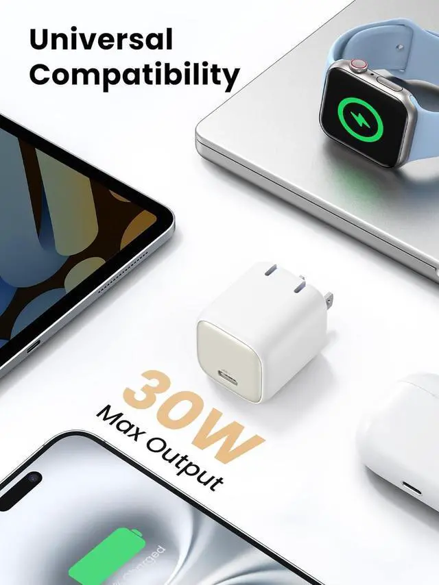 Alt view image 6 of 7 - 30W USB C Charger Nexode Foldable GaN PPS Compact Fast Wall Charger Block USB-C Power Adapter for iPhone 17/16/15/14 Galaxy S25/S24/S23 Pixel 9/8/7 MacBook Air iPad(White)