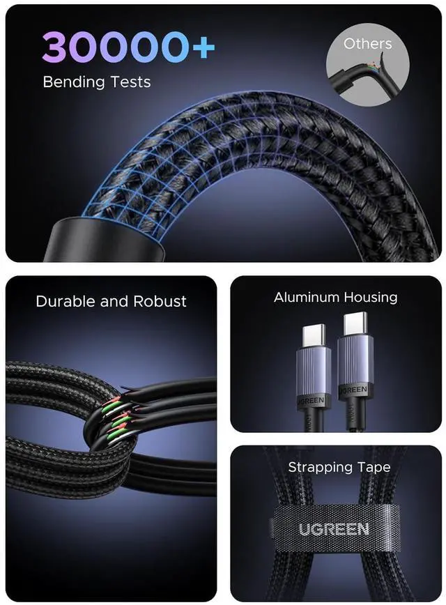 Alt view image 6 of 7 - 100W 2-Pack USB C Cable Fast Charging Type C Cord USB C Charger Cable for iPhone 17/16/14 MacBook Pro/Air Galaxy S25/S25/S24 iPad Pro/Air Pixel 9/8 Switch AirPods 10FT