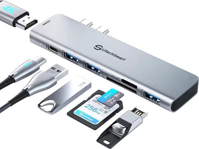 Main image of USB C Hub Adapter MacBook - 7 in 2 MacBook Pro/Air Accessories Multiport Adapter with Thunderbolt 3 Port 100W PD 4K@30Hz 40Gbps 4K HDMI 3*USB3.0 Data Port SD and MicroSD Card Reader