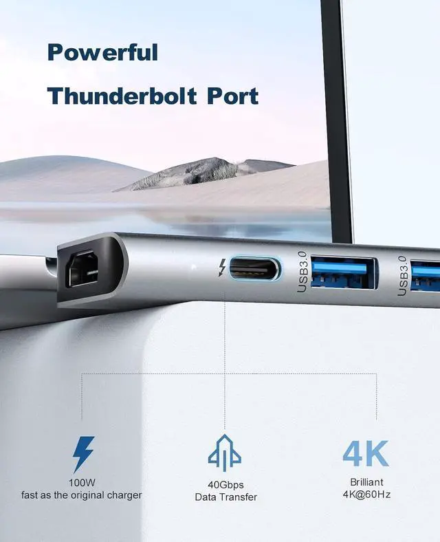 Alt view image 4 of 7 - USB C Hub Adapter MacBook - 7 in 2 MacBook Pro/Air Accessories Multiport Adapter with Thunderbolt 3 Port 100W PD 4K@30Hz 40Gbps 4K HDMI 3*USB3.0 Data Port SD and MicroSD Card Reader