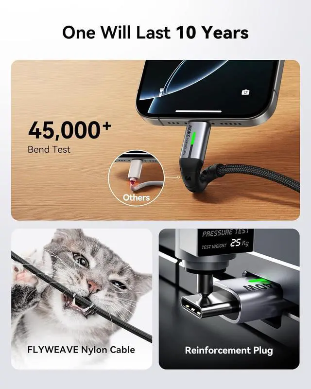 Alt view image 4 of 7 - USB C to USB C Cable 240W Fast Charging [6.6ft 2-Pack] Type C Charger Cord Braided USBC Phone Charger Cable for iPhone 17 16 15 Pro Max  S25 S24 Laptops MacBook iPad Air Switch etc.