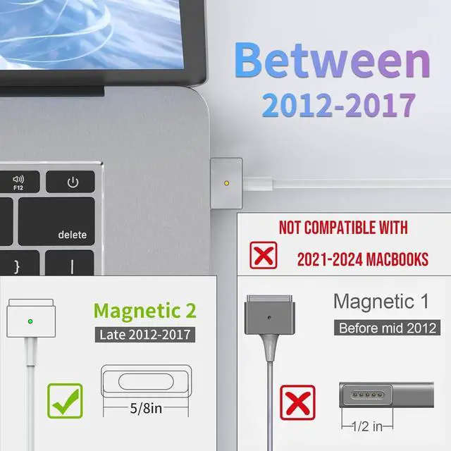 Alt view image 3 of 7 - Replace The MacBook Pro Charger - 60W 45W T-Tip Magnetic Charger Power Adapter Mac Book Air 11-13 inches (2012-2015) Part Numbers A1425 A1502 A1465 A1466 A1436 A1435
