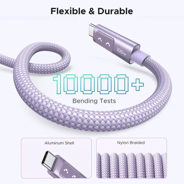 Alt view image 7 of 7 - Uno USB C to USB C Cable 100W Fast Charging Cable Type C Charging Cord with LED Display for iPhone 17/17 Plus/17 Pro/17 Pro Max/16 MacBook Pro/Air iPad Pro/Air Galaxy S25 Ultra 6.6FT Purple
