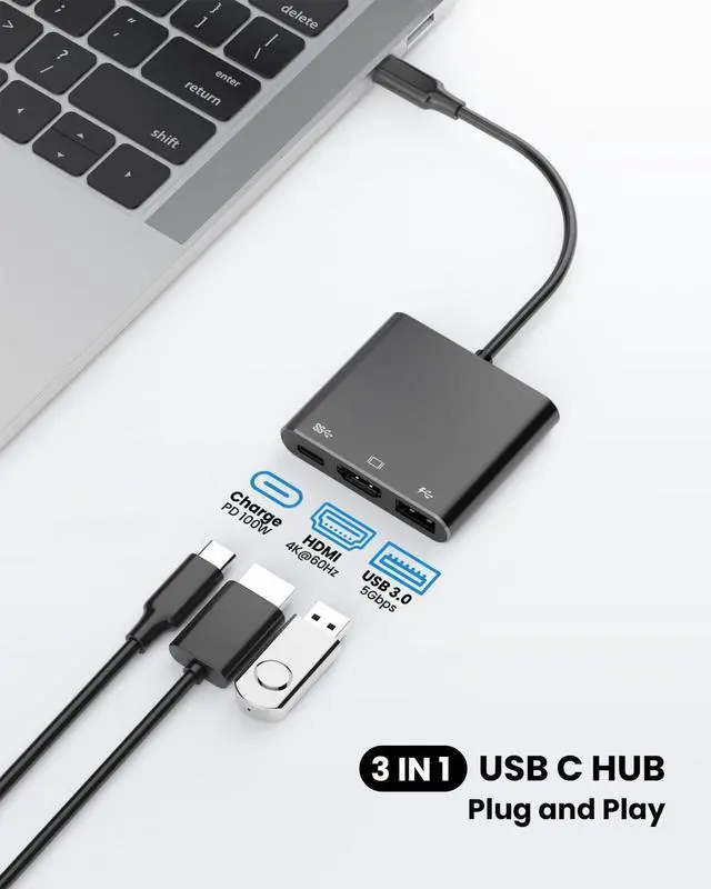Alt view image 2 of 7 - USB C to HDTV Adapter with 4K@60Hz HDTV Output Multi-AV Converter for for MacBook/Mac Pro Air iPad Pro and More Type-C Port Device