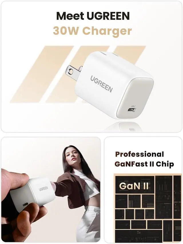Alt view image 2 of 7 - 30W USB C Charger Nexode Foldable GaN PPS Compact Fast Wall Charger Block USB-C Power Adapter for iPhone 17/16/15/14 Galaxy S25/S24/S23 Pixel 9/8/7 MacBook Air iPad(White)