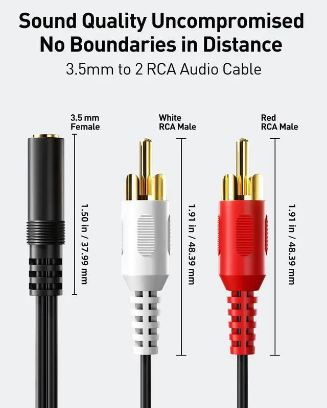 Alt view image 7 of 7 - 3.5mm Female to 2 RCA Splitter Male Stereo Audio Y Cable 2-Pack Gold Plated Adapter Compatible for TV Smartphones MP3 Tablets Speakers Home Theater (8 inch)