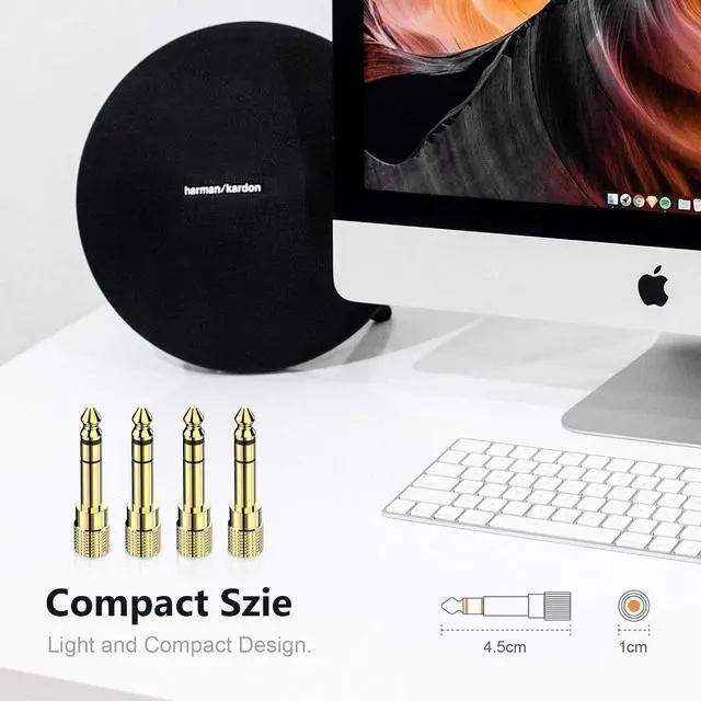 Alt view image 7 of 7 - 6.35mm (1/4 inch) Male to 3.5mm (1/8 inch) Female Stereo Audio Adapter Converter for Guitar Headphones Amp Gold Plated 4 Pack