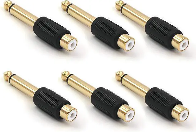 Main image of RCA to 1/4 Audio Adapter 6.35mm Mono Plug Male to RCA Female Connectors 6-Pack
