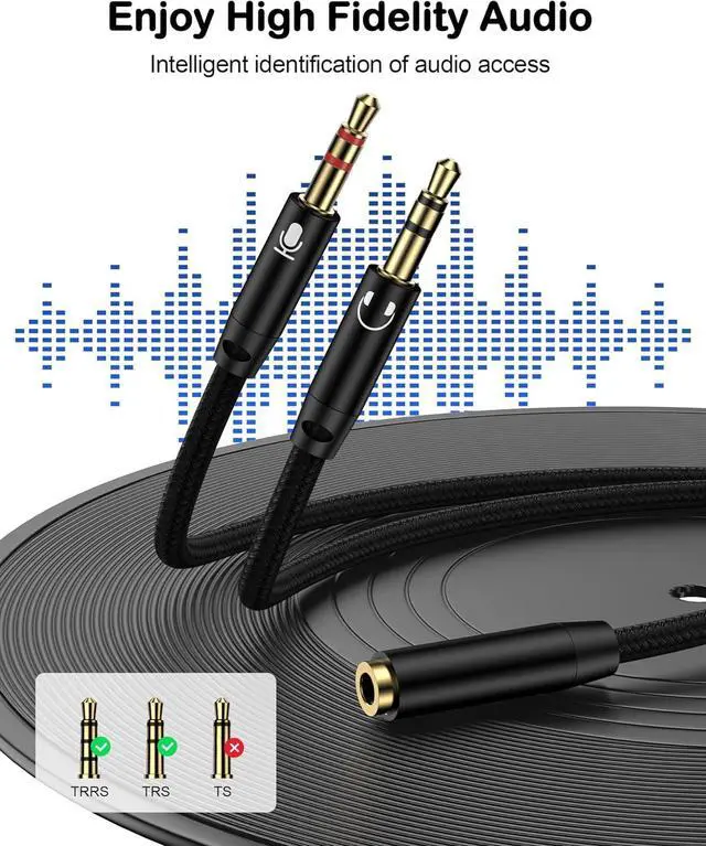 Alt view image 4 of 7 - Headphone Mic Splitter for PC Braided 3.5mm Female to 2 Dual Male Audio Adapter 2-in-1 Y Separator Aux Dongle Converters Cable Cord Compatible with Headset Microphone Gaming Computer Speaker Laptop