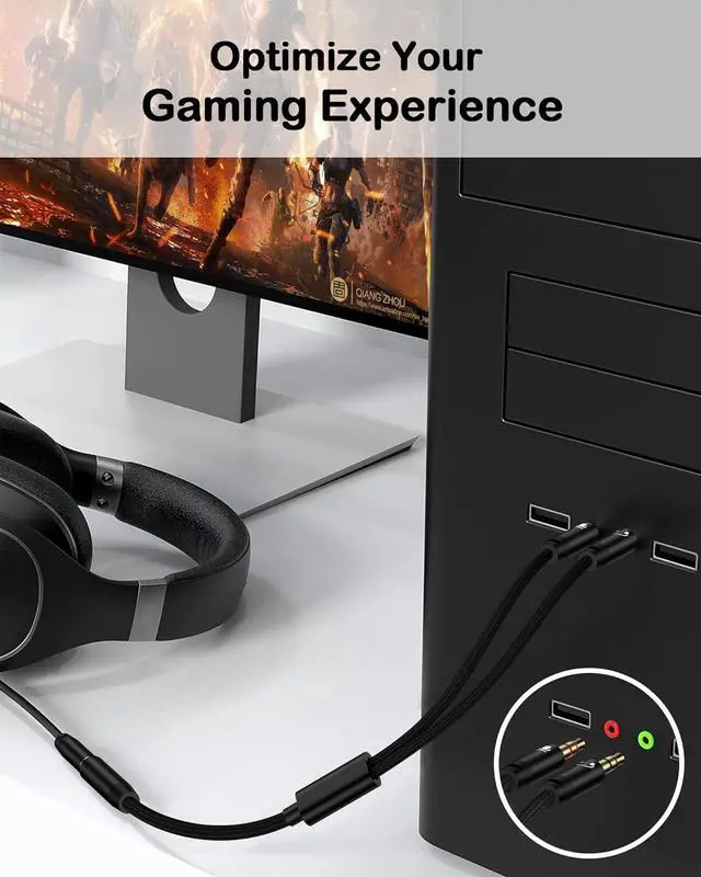 Alt view image 5 of 7 - Headphone Mic Splitter for PC Braided 3.5mm Female to 2 Dual Male Audio Adapter 2-in-1 Y Separator Aux Dongle Converters Cable Cord Compatible with Headset Microphone Gaming Computer Speaker Laptop