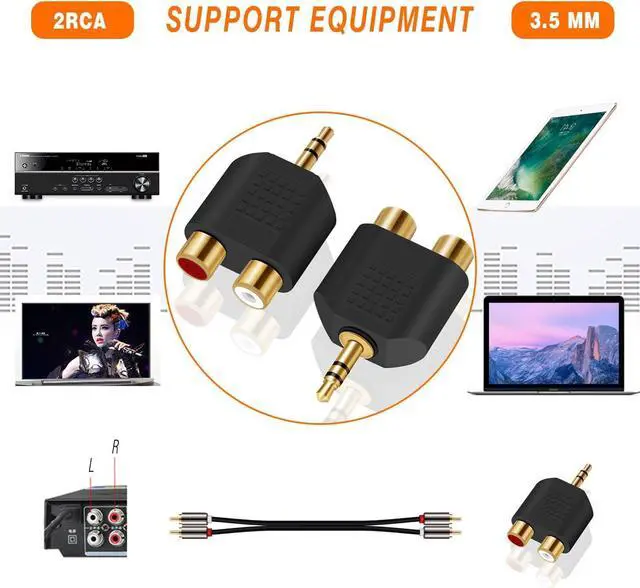 Alt view image 5 of 7 - 3.5 mm TRS to Dual RCA F (2-Pack) 3.5mm Stereo Male to Dual RCA Female Audio Breakout Adapter