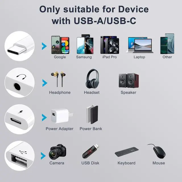 Alt view image 6 of 7 - USB C to 3.5mm Jack Headphone Adapter with Charger OTG Cable Adapter Type C to Aux Audio Earphones Splitter for  Galaxy S22 Ultra S21 S20 i-Pad Pro Air Pixel 4 Laptops