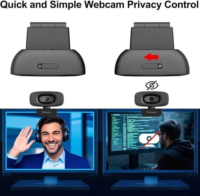 Alt view image 4 of 7 - 2K Quad HD Webcam with Privacy Cover & Noise-Canceling Microphone & USB C Adapter Video Web Streaming Camera for PC Computer Desktop Laptop Mac Zoom Teams &More 2pcs Cable Organizer