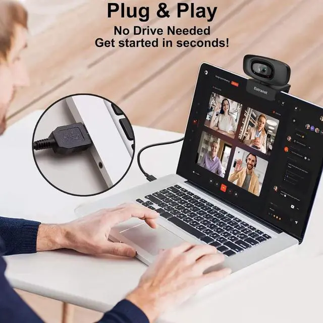 Alt view image 6 of 7 - 2K Quad HD Webcam with Privacy Cover & Noise-Canceling Microphone & USB C Adapter Video Web Streaming Camera for PC Computer Desktop Laptop Mac Zoom Teams &More 2pcs Cable Organizer
