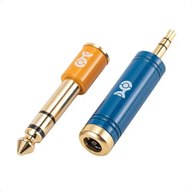 Main image of 2-Pack Headphone Adapter Kit with 1/4 to 3.5mm Adapter and 3.5mm to 1/4 Converter in Blue and Orange