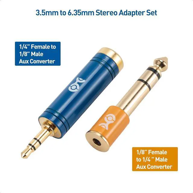 Alt view image 2 of 7 - 2-Pack Headphone Adapter Kit with 1/4 to 3.5mm Adapter and 3.5mm to 1/4 Converter in Blue and Orange
