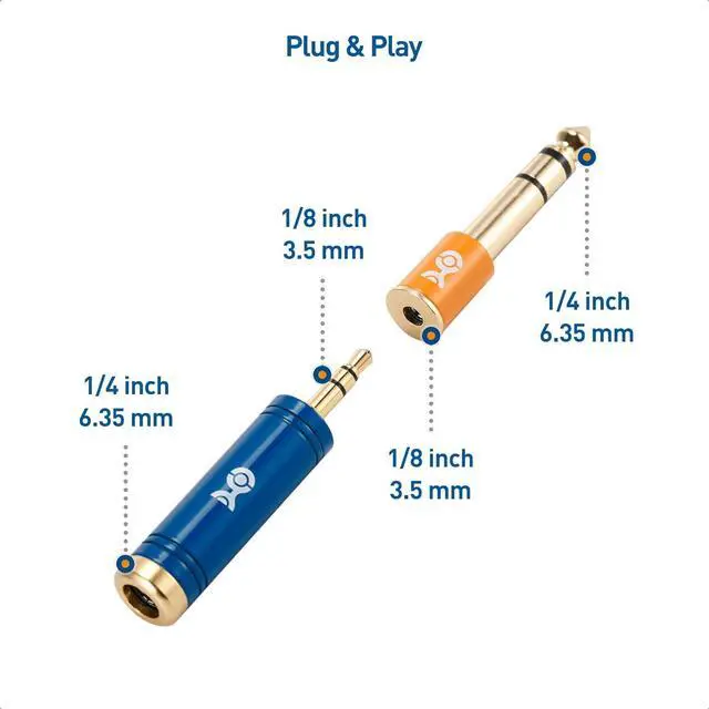 Alt view image 3 of 7 - 2-Pack Headphone Adapter Kit with 1/4 to 3.5mm Adapter and 3.5mm to 1/4 Converter in Blue and Orange
